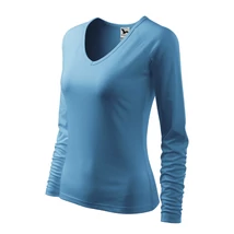 azúrkék színű v nyakú hosszúujjú póló