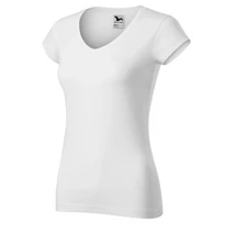 Fit v-nyakú pamut női póló - FEHÉR